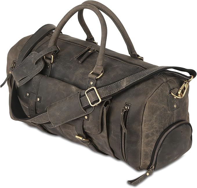 Leather Travel Duffle Bags for Men and Women cabin friendly Weekend Bag Sports Gym airplane carry on overnight duffel