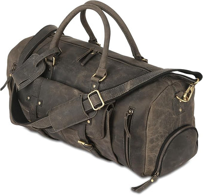 Leather Travel Duffle Bags for Men and Women cabin friendly Weekend Bag Sports Gym airplane carry on overnight duffel