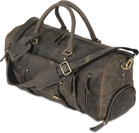 Leather Travel Duffle Bags for Men and Women cabin friendly Weekend Bag Sports Gym airplane carry on overnight duffel