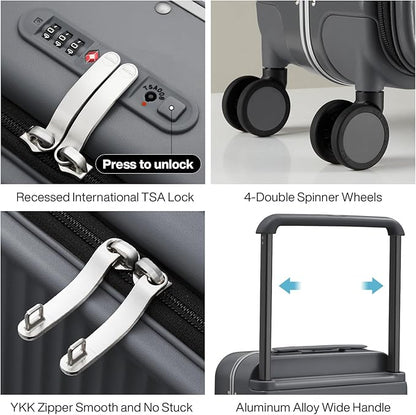 mixi Luggage Suitcases with Spinner Wheels 24'' Travel Luggage with Front Laptop Pocket, Wide Handle PC Hardshell Suitcase with TSA Lock & Cover, Checked Luggage(Rock Grey)