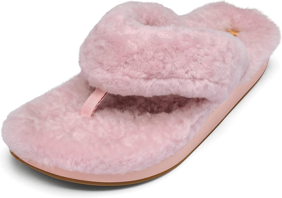 OLUKAI Kipe'a Heu Women's Sandal Slippers, Soft & Comfortable Shearling-Wrapped Straps, Durable Rubber Outsoles for All-Day Wear, Causal & Cute Everyday Style
