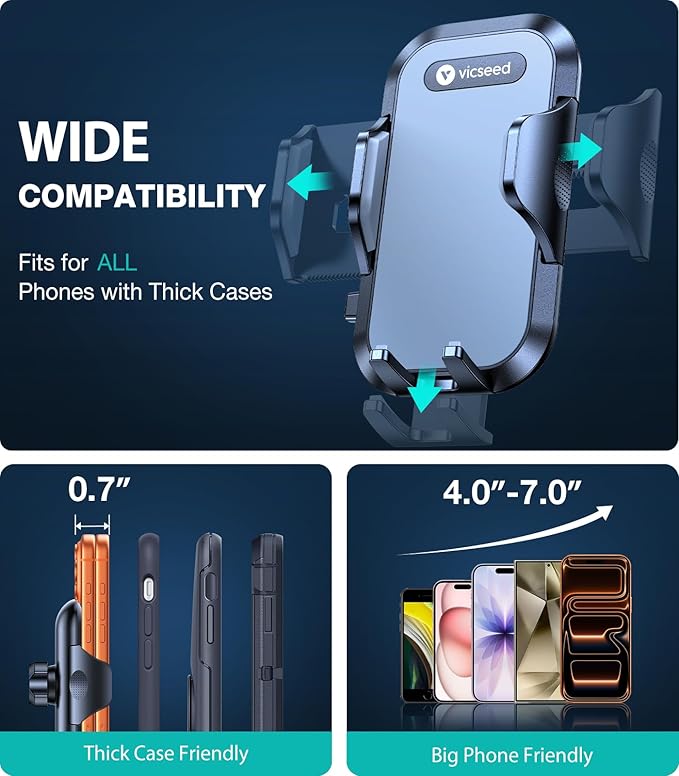 VICSEED [No.1 Powerful Suction] [Rally Racing-Grade Stability] Phone Holders for Your Car 2025 Upgraded Car Phone Holder Mount Truck Stand for Dashboard Windshield Vent for iPhone Samsung All Phones