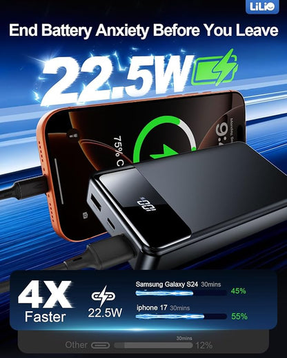 Portable Charger Power Bank，60,000mAh Battery Pack, 22.5W Power Bank Fast Charging with USB Cable, Phone Charger for iPhone 17/16/15/14/13 All Series/Samsung/Android, Camping Essentials, Black
