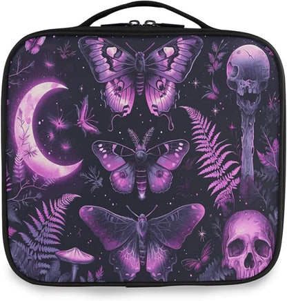 MNSRUU Travel Makeup Bag, Gothic Skull Butterfly Women Makeup Case Organizer Cosmetic Toiletry Bag for Teenage Girl with Adjustable Dividers