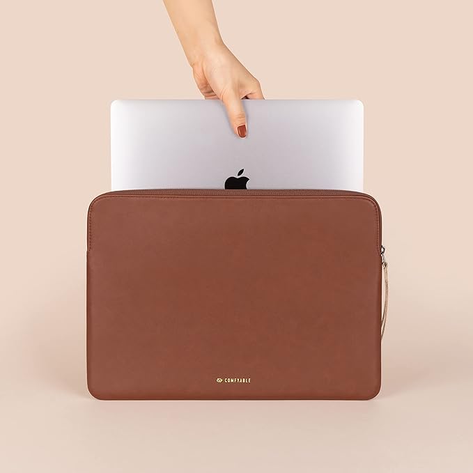 Comfyable Slim Protective Laptop Sleeve 15 Inch 14 Inch, PU Leather Bag Compatible with 15" MacBook Air (Snug Fit) M4 2025 & 14" MacBook Pro M4 (Loose Fit), Computer Case for Mac, Brown