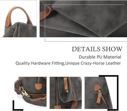 KL928 PU Leather Vintage Backpack – Large Casual Daypack Outdoor Travel Rucksack Hiking Backpacks for Men Women