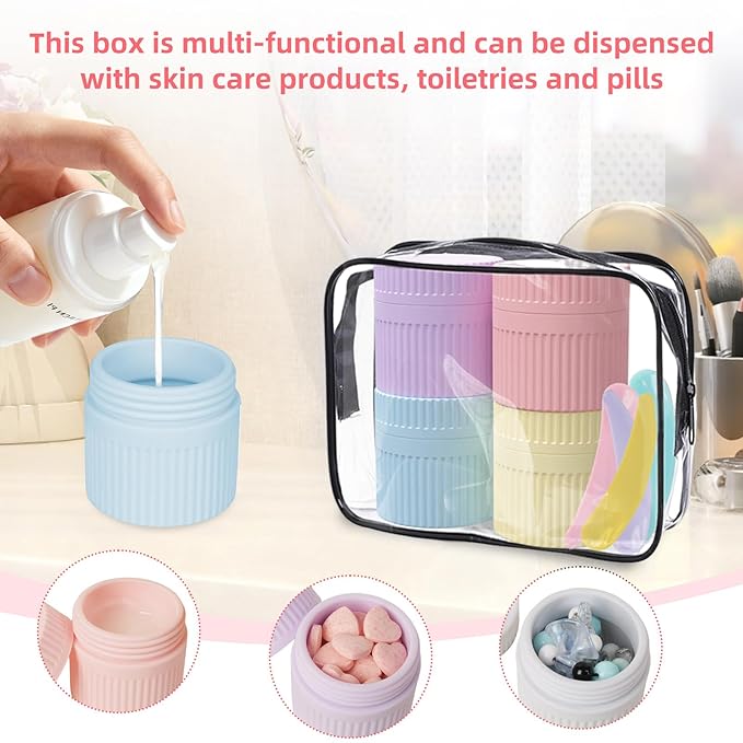 Pack of 4 Travel Bottles, Silicone Refillable Portable Container for Easy Transport in Luggage Bags and Carry Ons Travel Esse