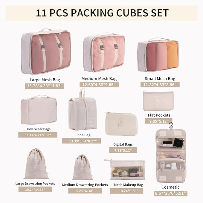 Packing Cubes Storage Bags 11 Pieces-Luggage Organizers Classify Store Clothing Efficiently for Travel Outdoor Home (Black, 11 Pieces)