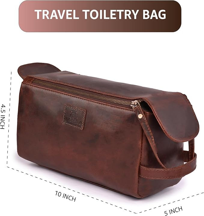 Genuine Leather Travel Toiletry Bag for Men & Women – Premium Water-Resistant Large Dopp Kit, Shaving Organizer & Bathroom Essentials Case - Cherry