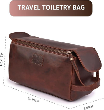 Genuine Leather Travel Toiletry Bag for Men & Women – Premium Water-Resistant Large Dopp Kit, Shaving Organizer & Bathroom Essentials Case - Cherry