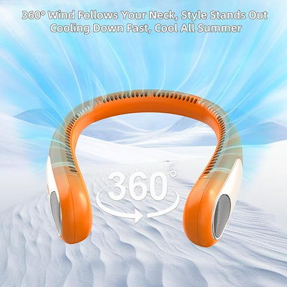 Portable Neck Fan,Personal Wearable Bladeless Fan,LED Display,4-Speeds,6000mAh USB Rechargeable,360° Strong Cooling Wind,Hands Free,White Elephant Gift,Christmas Gifts for Men Women Dad Mom (Orange)