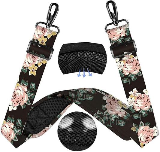 ZINZ 60" Universal Bag Strap with Ultra-Thick Fixed Breathable Pad Adjustable Heavy-Duty Shoulder Strap for Laptop Bag Crossbody Luggage Gym Bag Camera Bag and More,Black Flower