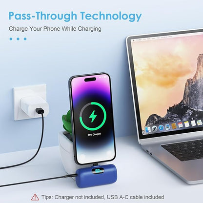 Mini Portable Charger USB C Power Bank,Upgraded 5000mAh PD Fast Charging Battery Pack Built-in USB-C Connector Travel Essential for iPhone17/17Pro/17Pro Max/Air/16 Plus/16Pro Max/15 Series Android