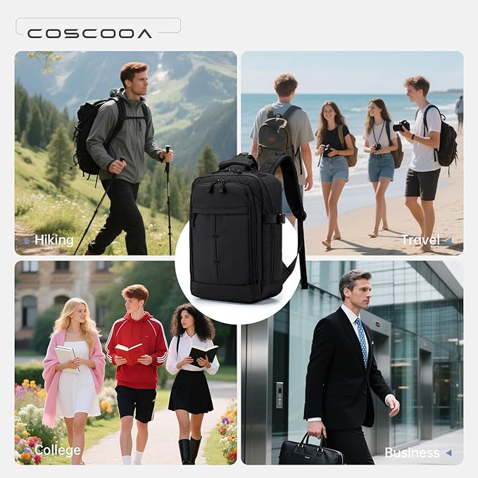 United Airlines Personal Item Bag 17x10x9 inch,Small Travel Backpack 20L,Flight Approved Underseat Ryanair 40x20x25 CM Carry on Luggage Bag,Mochila de Viaje,Cabin Size Backpack Black