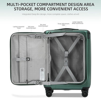 Carry On Luggage, 20 Inch Top Opening Aluminum Frame Lightweight Airline Approved ABS+PC Hard Shell Suitcases with Silent Wheels, TSA Lock, Front Pocket & Wet-dry Separated Six-piece Set