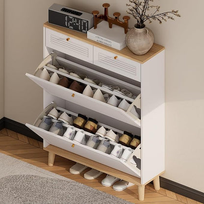 Spaco Shoe Storage Cabinet with 2 Flip Drawers for Entryway,Narrow Shoe Rack Organizer Cabinet with Oak Top and 2 Storage Drawers for Hallway,Entrance