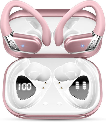 Wireless Earbud, Bluetooth 5.4 Headphones IP7 Waterproof for Sport, 50H Running Wireless Earphones with ENC Noise Cancelling Mic, Deep Bass Over Ear bud with Earhooks for Android, iOS, Workout, Gym