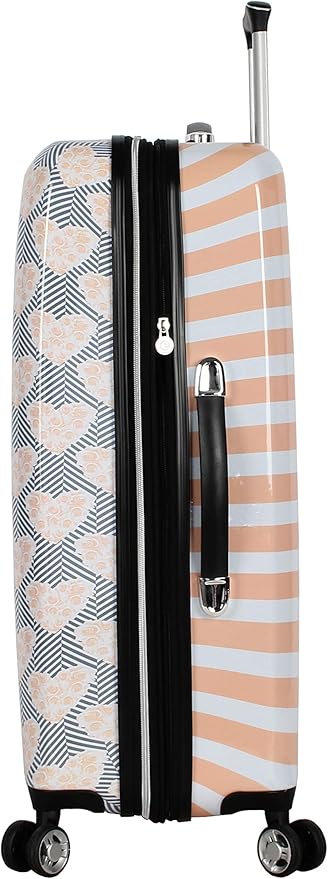 Betsey Johnson 26 Inch Checked Luggage Collection - Expandable Scratch Resistant (ABS + PC) Hardside Suitcase - Designer Lightweight Bag with 8-Rolling Spinner Wheels (Chevron Hearts)