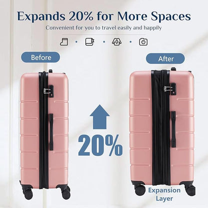 OLIXIS 21 Inch Carry-On Luggage, Hardside Suitcase with Spinner Wheels, Lightweight ABS Hard Shell Travel Luggage, TSA Approved Lock, Expandable Small Suitcase for Business & Travel–Pink