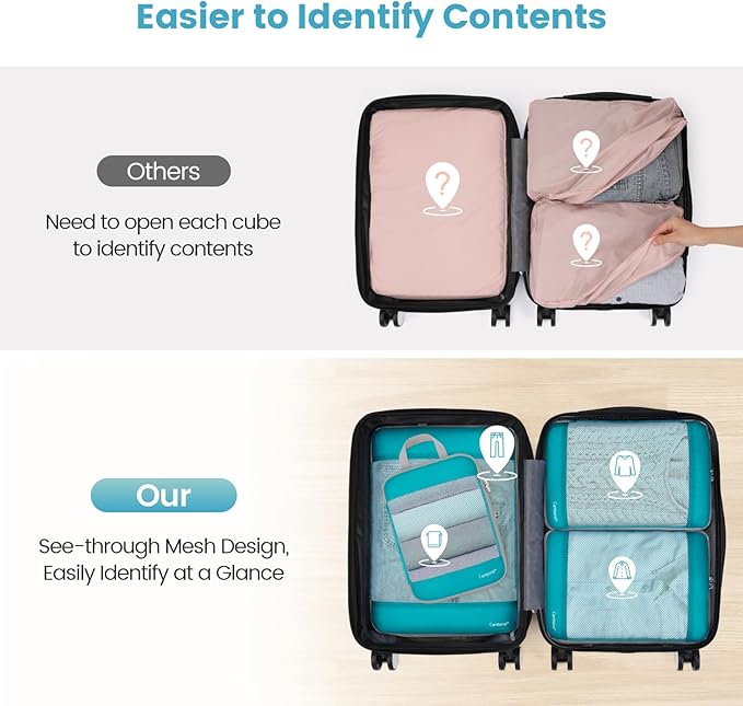 Cambond Mesh Compression Packing Cubes Travel - 4 Set See Through Packing Cubes for Travel Women, Lightweight Expandable Organizer Essentials Bags Compression Cubes for Packing, Lake Blue