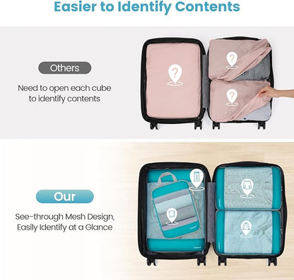 Cambond Mesh Compression Packing Cubes Travel - 4 Set See Through Packing Cubes for Travel Women, Lightweight Expandable Organizer Essentials Bags Compression Cubes for Packing, Lake Blue