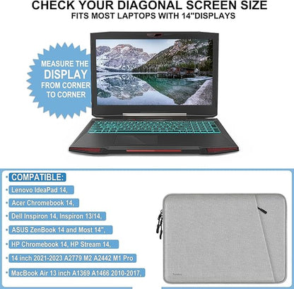 Laptop Case 14 inch, Shockproof Protective Computer Bag with Accessories Pocket, Portable Laptop Sleeve Compatible for 14 inch MacBook Air/Pro, Dell, HP, Acer, Asus, Lenovo, Gray