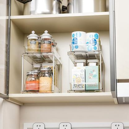 Yieach 2 Pack Bathroom Cabinet Organizers and Storage with Track,Clear Acrylic Under the Sink Organizer for Cupboard,Vanity Countertop Storage Bins,Plastic 2 Tier Pull Out Drawer for Makeup,Medicine