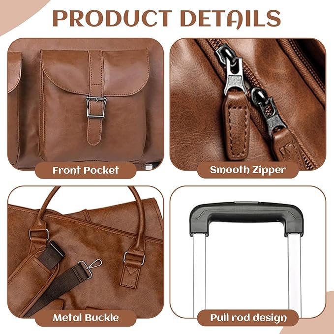 Wheeled Duffel Bags Duffle Bag with Wheels and Handle, Foldable Waterproof PU Large Capacity Wheeled Duffel Bags with Adjustable Strap for Women and Men, Brown