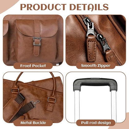 Wheeled Duffel Bags Duffle Bag with Wheels and Handle, Foldable Waterproof PU Large Capacity Wheeled Duffel Bags with Adjustable Strap for Women and Men, Brown