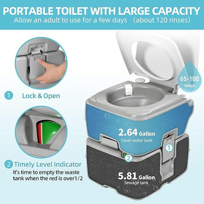 YITAMOTOR 5.8 Gal Portable Toilet for Adults, Camping Porta Potty with Hand Sprayer, Level Indicator, Carry Bag, Rotating Spout Leak-Proof for RV, Boat, Trip, Hospital, Home Indoor Outdoor