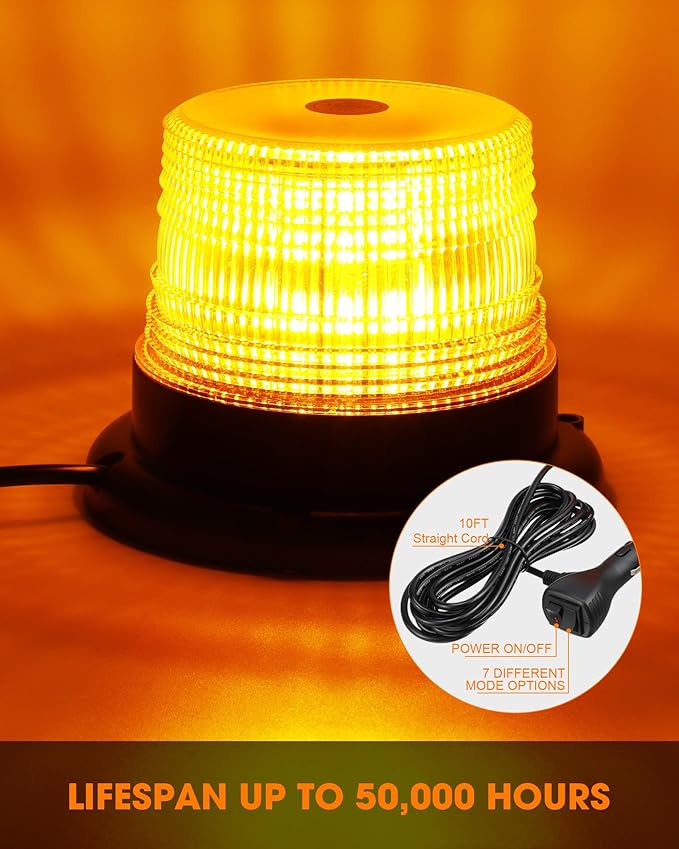 Leelosp 3 Pack 60 LED Amber Beacon Strobe Lights, 12v-24v Amber Warning Safety Flashing Beacon Strobe Light with Magnetic and 16ft Straight Cord for Truck Vehicle Forklift Tractor Golf Carts Utv Car
