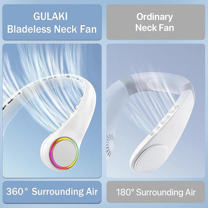 Portable Neck Fan, Personal Fan with 4000mAh Battery, Rechargeable Neck Fan with 3 Speeds and 64 Cool Lights, Birthday Gifts for Men Women Mom Dad, Hands Free Cooling fan for Summer(White)