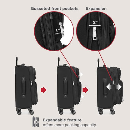 U.S. Traveler Rio Lightweight Softside Rolling Carry-on Suitcase, 4-Wheel Single, Black