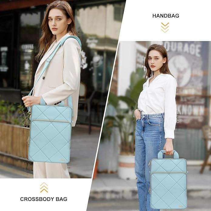 MOSISO Vertical Laptop Shoulder Bag,Computer Bag,Rhombus Quilted Messenger Bag with Front Pocket&Handle&Belt