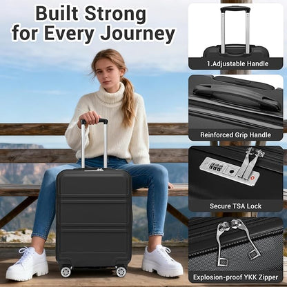 Kono Carry On Luggage 22x14x9 Airline Approved with Spinner Wheels,Lightweight PC+ABS 20 Inch Luggage with TSA Lock,Expandable Hard Shell Carry On Suitcases for Men Women,Black