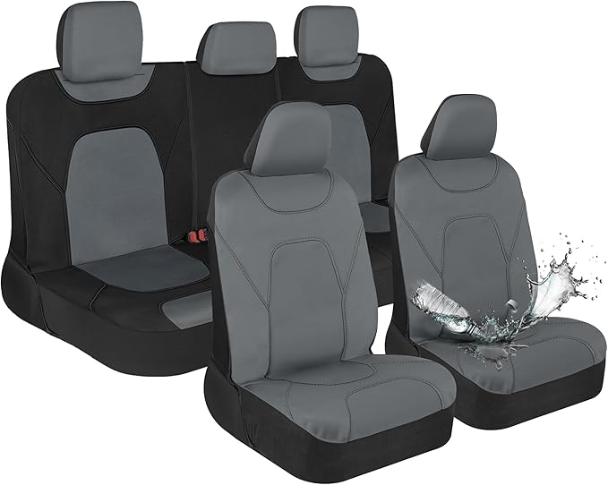 Motor Trend Waterproof Car Seat Covers Full Set – Black & Gray Seat Covers for Car Front & 60/40 Split Back Bench - Carseat Cover for Trucks, SUV - Universal Fit for Most Regular Size Vehicles