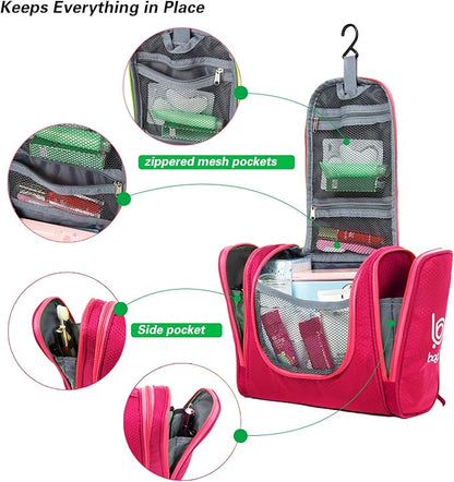 Bago Travel Toiletry Bag for Women and Men X-Large Waterproof Hanging Large Toiletry Bag for Bathroom and Travel Bag for Toiletries Organizer -Travel Makeup Bag (Pink)