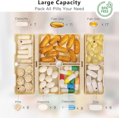 FYY Daily Pill Organizer,2 Pcs 7 Compartments Portable Pill Case Travel Pill Organizer,[Folding Design] Pill Box for Purse Pocket to Hold Vitamins,Cod Liver Oil,Supplements and Medication-White