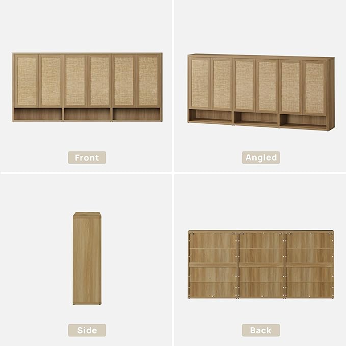 SICOTAS Rattan Shoe Storage Cabinet - Modular Shoe Cabinets with Door Tall Large Shoe Cabinet Storage for Entryway - 96.8" Wide Modular Cabinet for Hallway, Living Room
