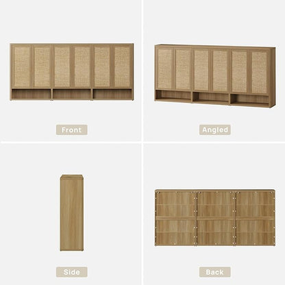 SICOTAS Rattan Shoe Storage Cabinet - Modular Shoe Cabinets with Door Tall Large Shoe Cabinet Storage for Entryway - 96.8" Wide Modular Cabinet for Hallway, Living Room