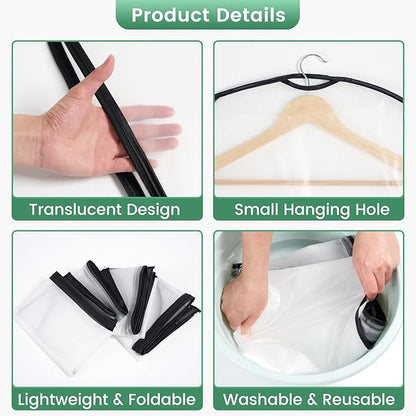 6 Pack Garment Bags for Hanging Clothes - Translucent Suit Bag for Closet Storage, Clothes Cover for Hanging Shirts, Dresses, Travel, Moving - Black