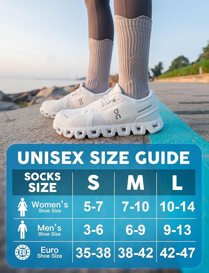Womens Coolmax Bamboo Viscose Compression Running Crew Socks, Moisture-Wicking Anti-Blister Hiking&Gym Athletic