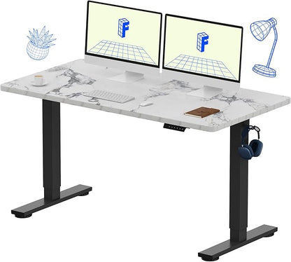 FLEXISPOT EN1 One-Piece Standing Desk with 1-Inch Thick Desktop, 55"x28" Electric Height Adjustable Desk for Home Office & Multi-Device Workstations, Marble Gray