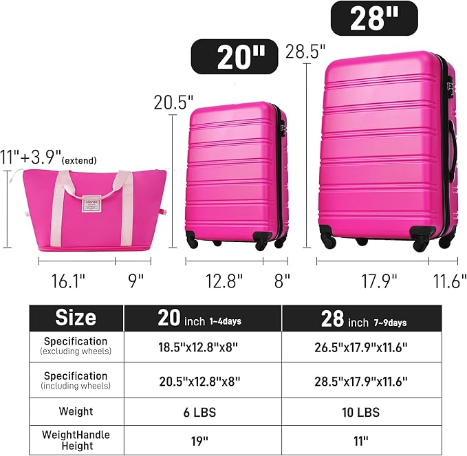 Merax Luggage Sets 2 Piece Suitcase Set 20/28 IN,Carry on Luggage and Travel Bag TSA Lock Expandable,Hard Case Luggage with Spinner Wheels,Pink