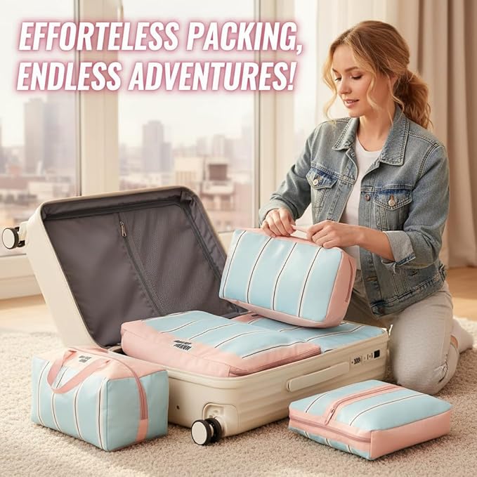 5-Piece Travel Packing Cube Set Luggage Organizer Bags for Clothes Shoes & Toiletries - Waterproof Durable Stylish Suitcase Organization (Yellow)