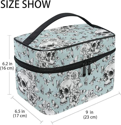 Skull Makeup Bag, Vintage Goth Skull Butterfly Makeup Organizer Bags Toiletry Bag Box Travel Cosmetic Bag Make Up Train Case for Women Teen Girl Ladies