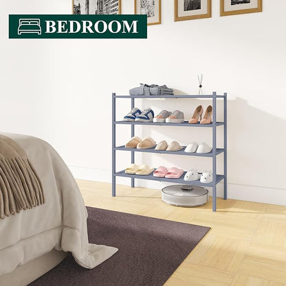 Smiry Bamboo Shoe Rack, 4 Tier Shoe Organizer for Entryway & Closet, Stackable Free Standing Storage Shelf for Shoes, Bags & Plants, Grey