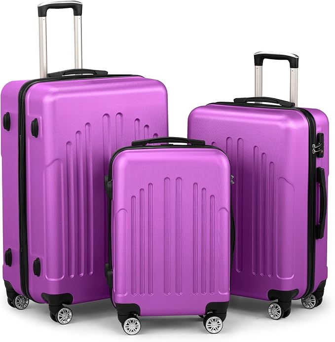 Karl home Luggage Sets 3 Piece, ABS Hardside Suitcase Set with Double Spinner Wheels & TSA Lock for Travel Business, 3-Piece Set (20/24/28), Purple