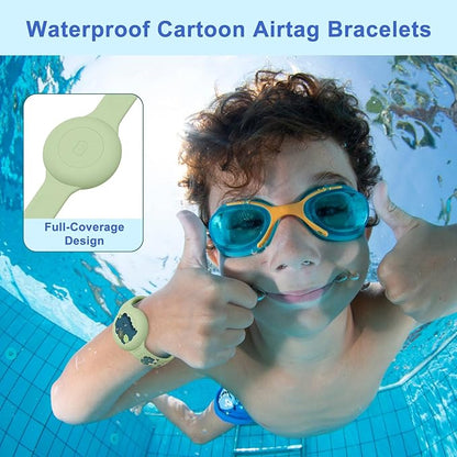 2 Pack Bracelets for Kids, Soft Silicone Waterproof Hidden Wristband - Adjustable GPS Tracker Holder Compatible with Watch Band for Child, Boys, Girls (Green+Navy Blue)