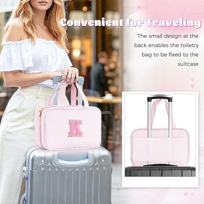 Christmas Gifts for Teenage Girls Stocking Stuffers for Teen Girls Initial Toiletry Bag | Cosmetic Travel Makeup Bag | 8 9 10 11 12 13 14 15 16 Years Old Girl Gifts Trendy Stuff - Pink K